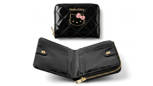 Hello Kitty Quilted Patent Leather Wallet (Black)