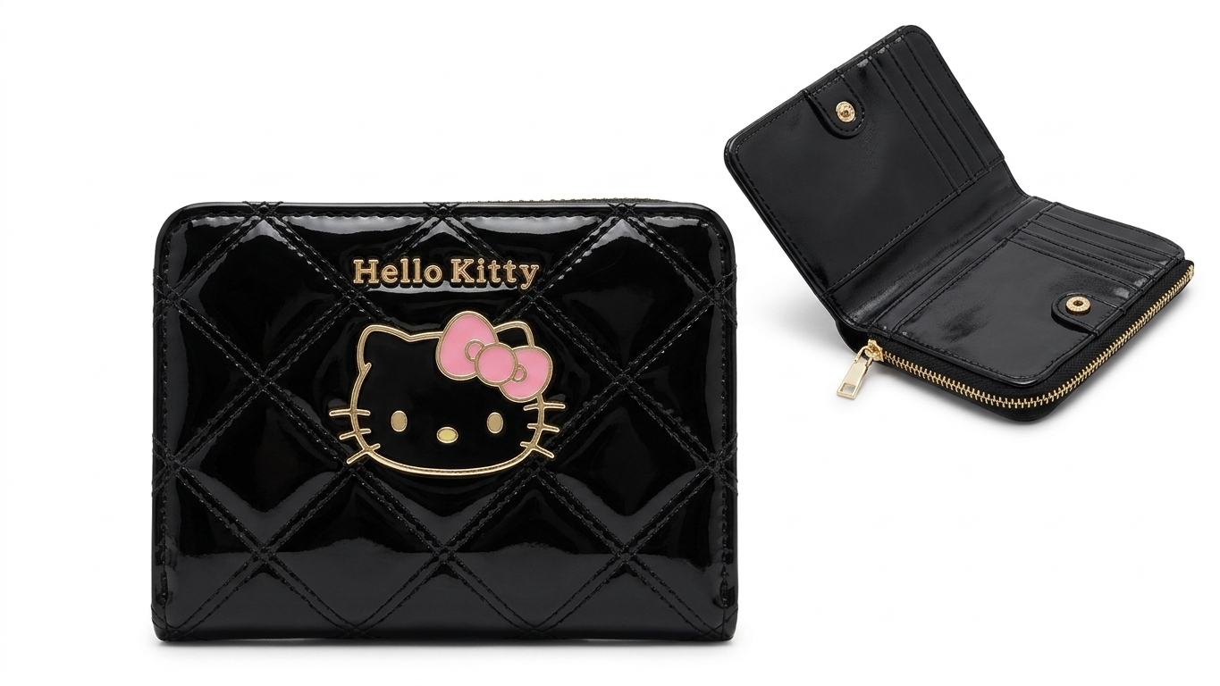 Hello Kitty Quilted Patent Leather Wallet (Black)