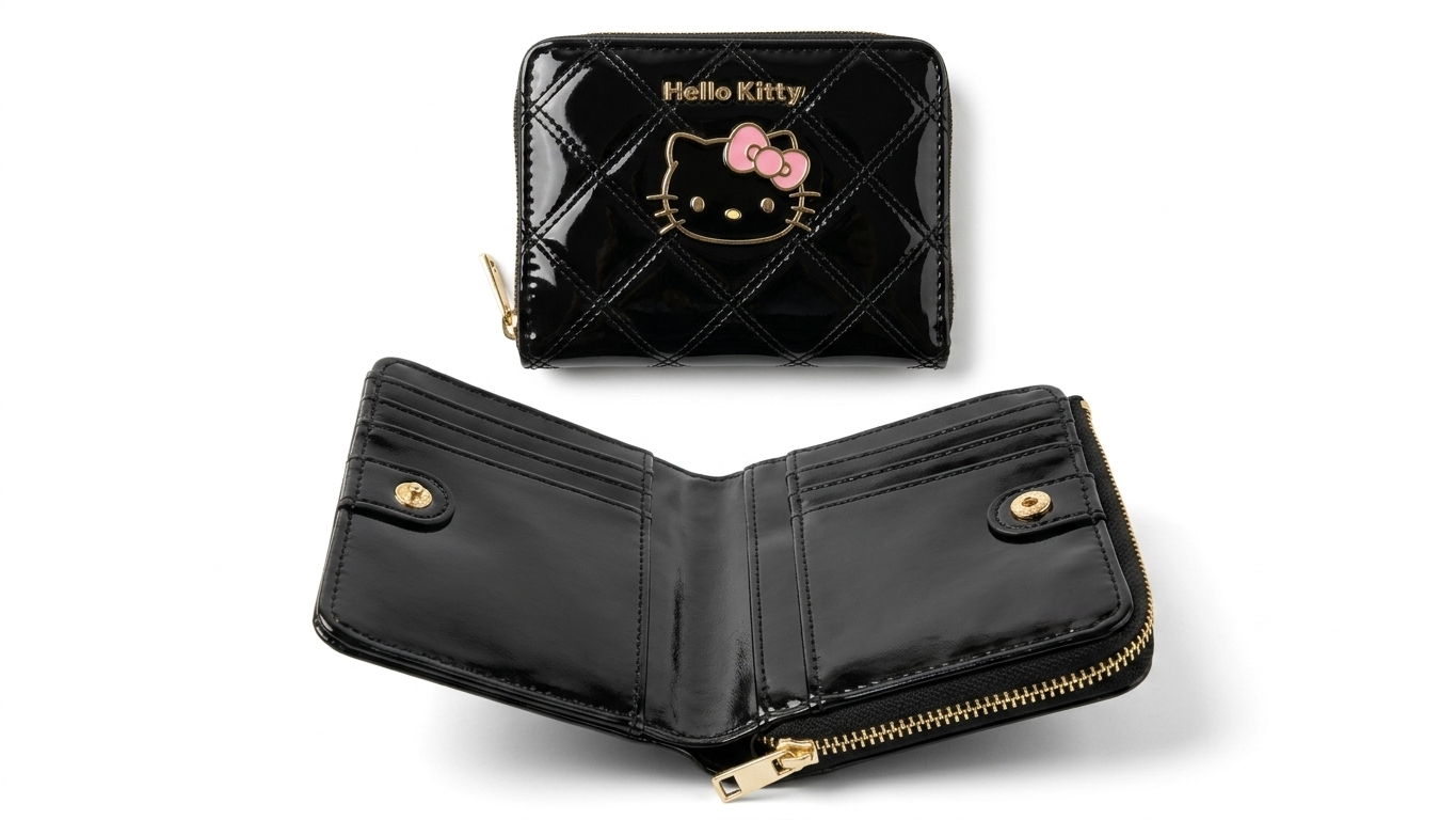 Hello Kitty Quilted Patent Leather Wallet (Black)